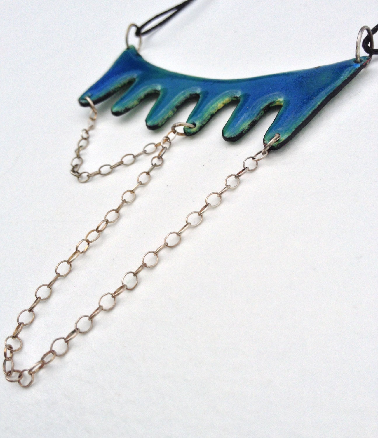 Blue and Green Enameled Copper Drip Necklace