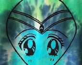 B E L I E V E // Green'n'Blue Tie Dye SAILOR MOON ALIEN Head Anime Shirt, S