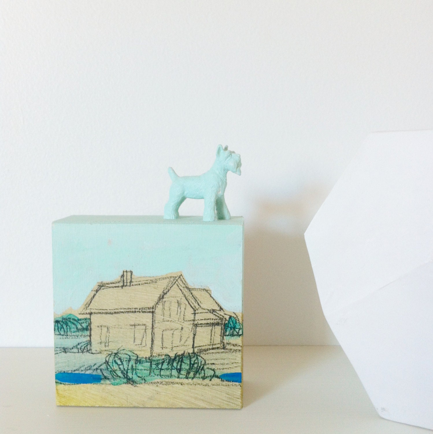 Small landscape painting with its very own doggie