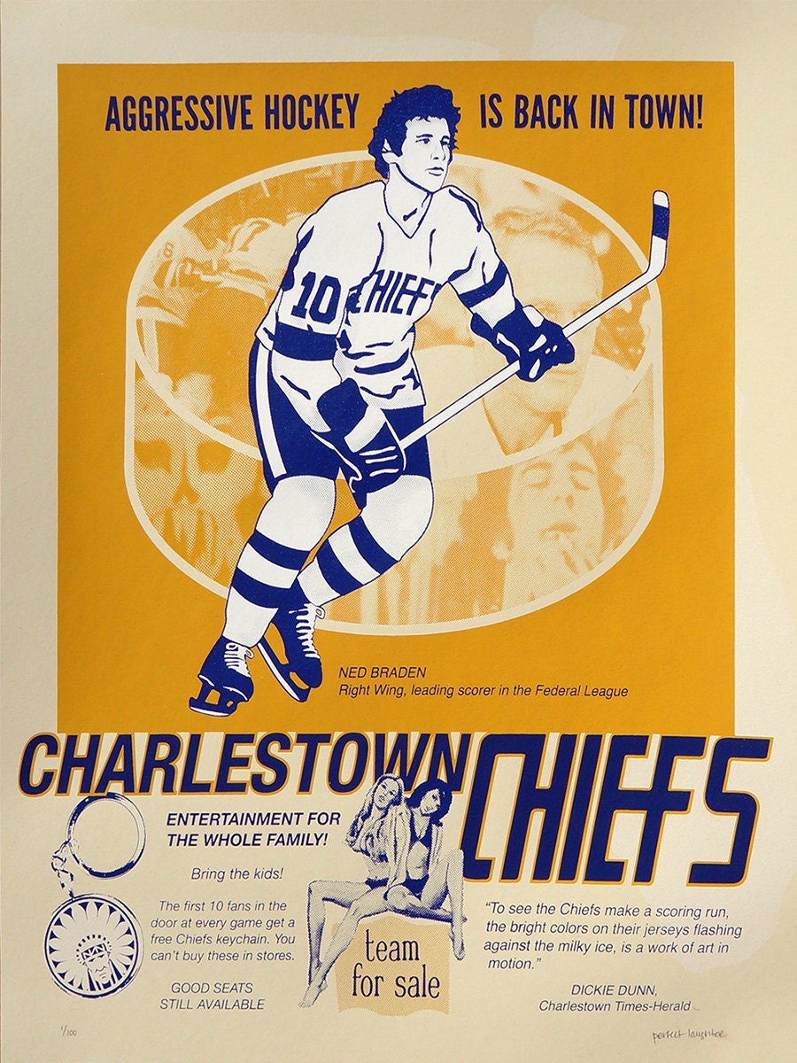 Charlestown Chiefs Slap Shot Hockey Poster