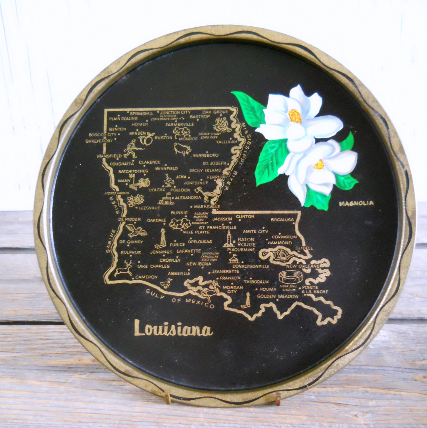 Serving Tray Vintage Louisiana Souvenir Metal Serving Tray