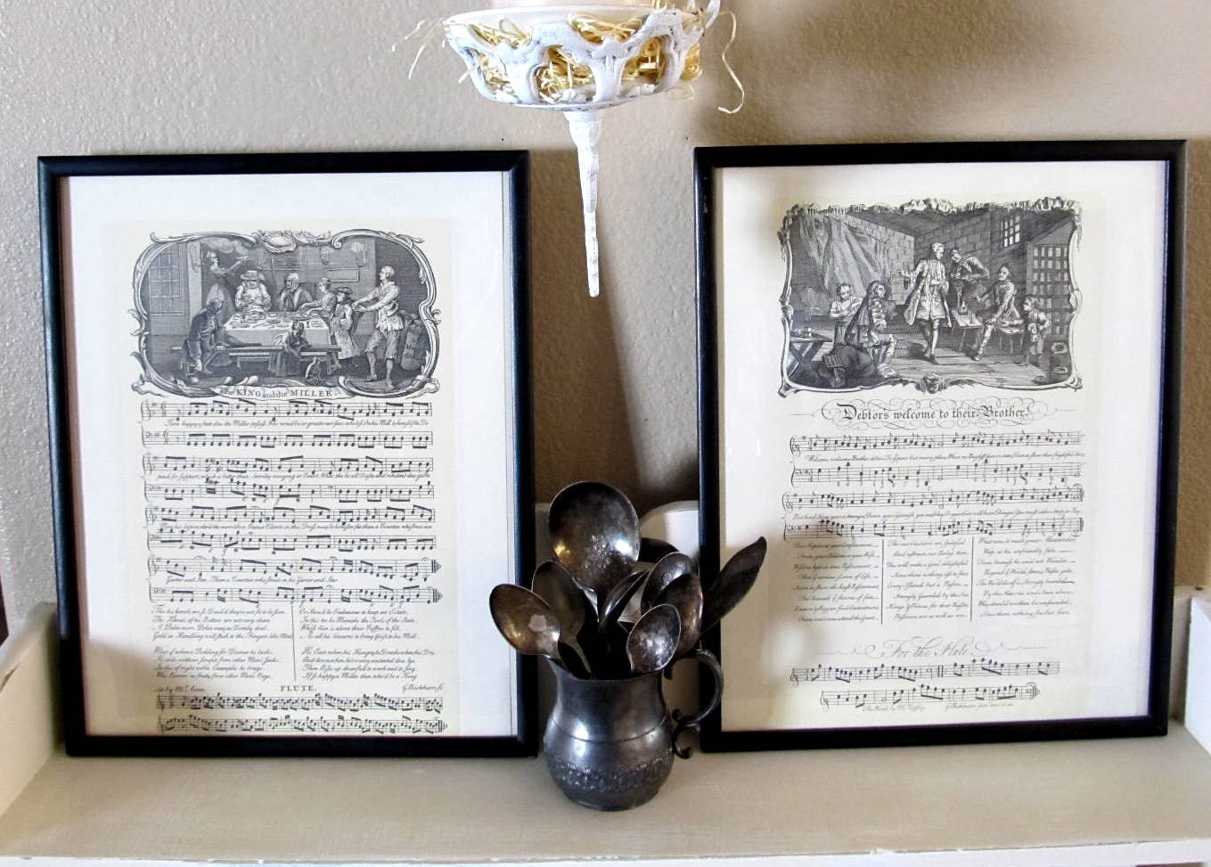 SALE PRICED 2  Vintage English 1737 Framed Musical Engravings by George Bickham Home Decor