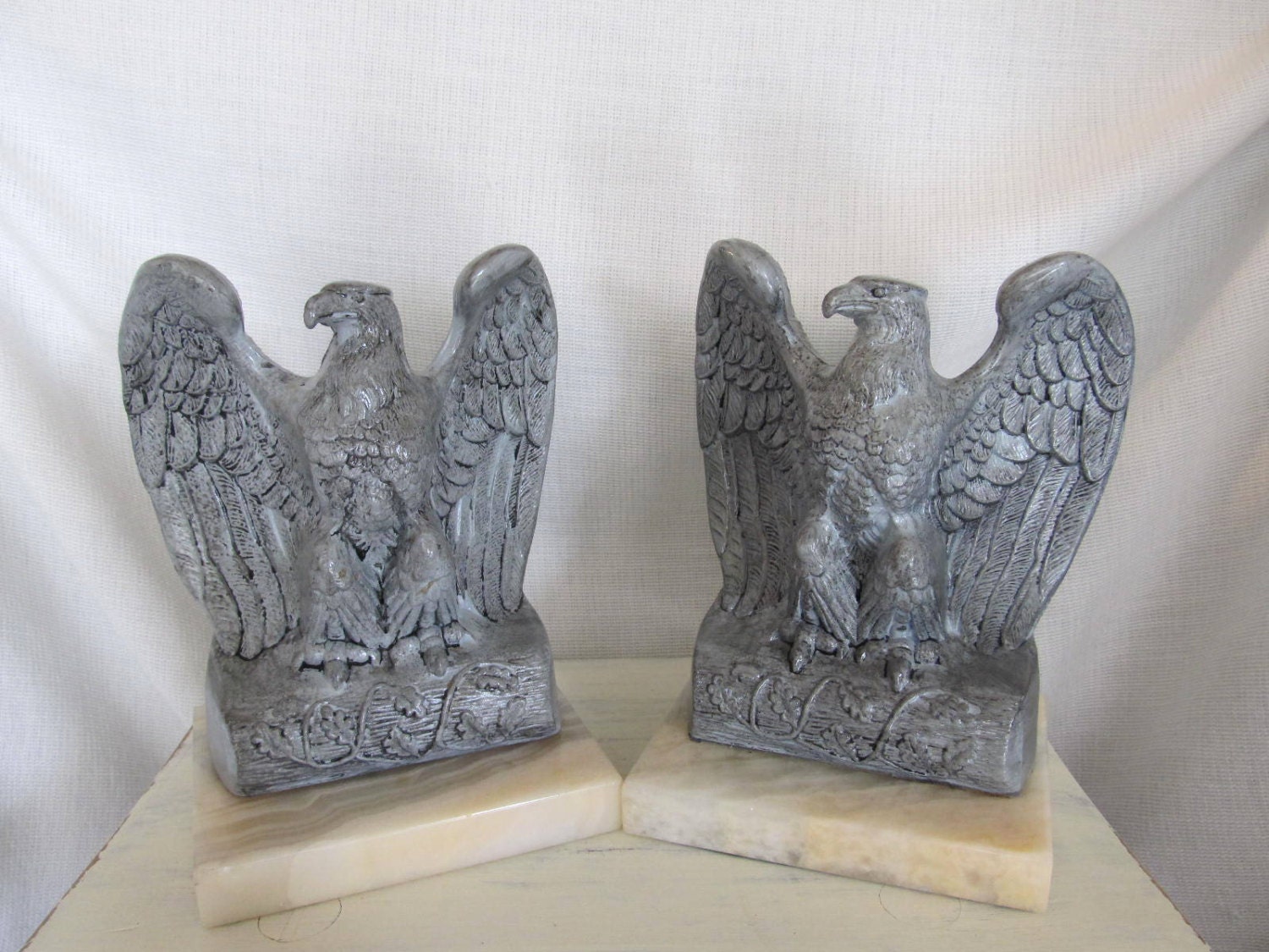 2 Vintage Eagle Statue Bookend Pair For Home Decor