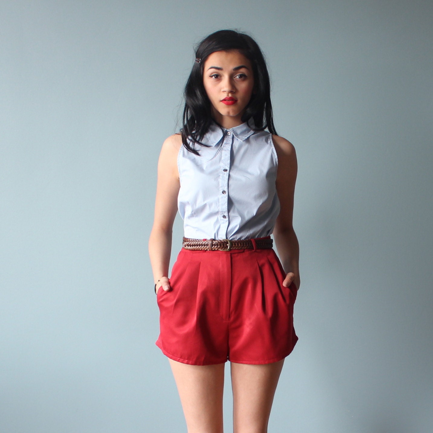 red high waist shorts / high waisted shorts / 1980s / small