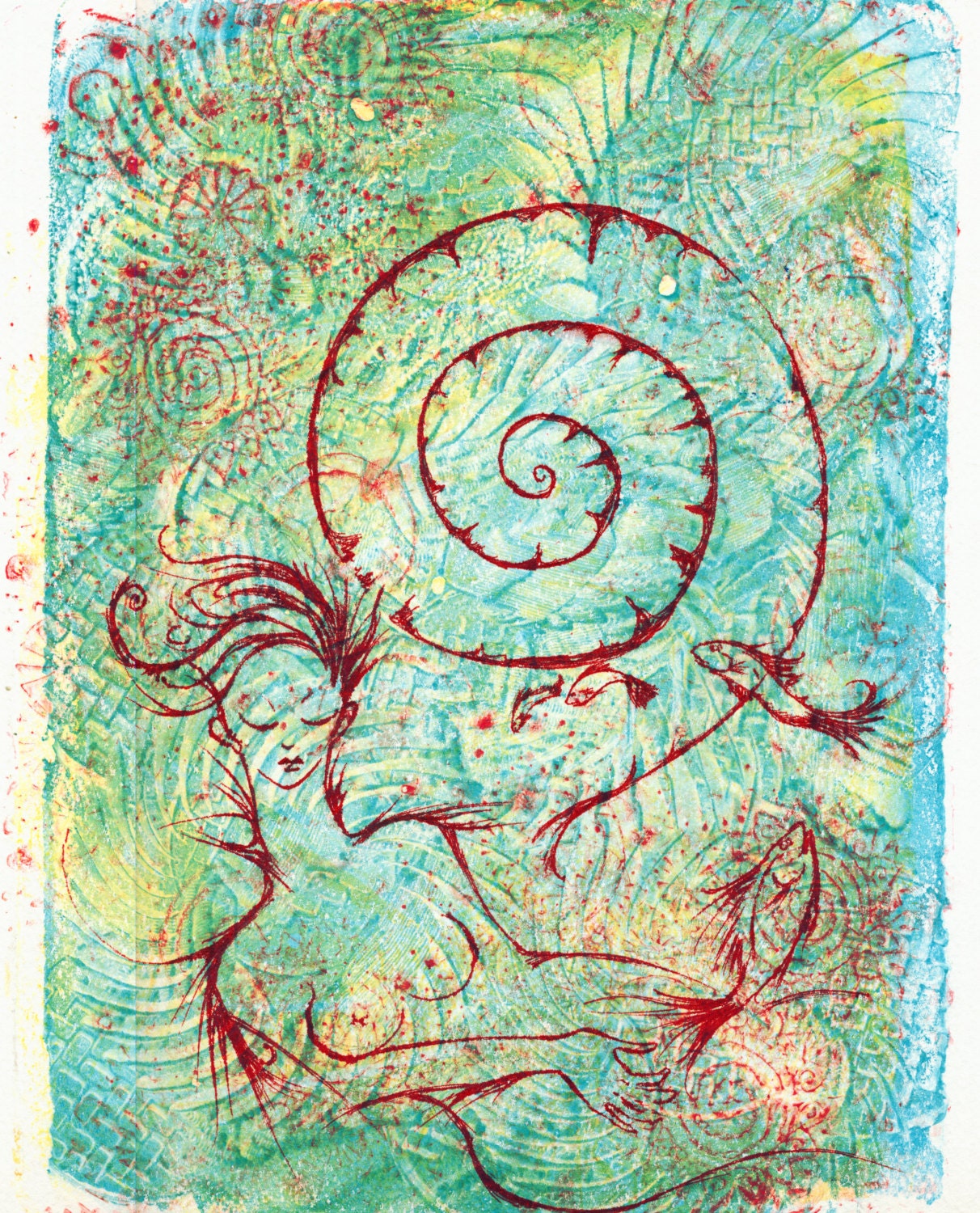 Surrealist Original Art Monoprint Dreams