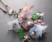 Long Lucite Flower Necklace. SemiPrecious Charm Necklace - Spring Nosegay