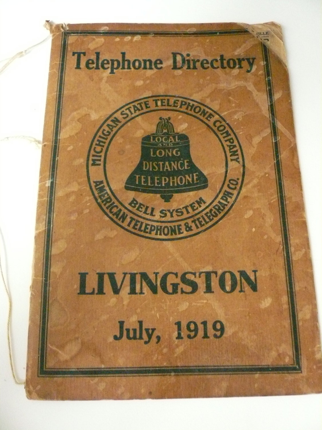 Antique Livingston County Michigan 1919 Telephone Directory