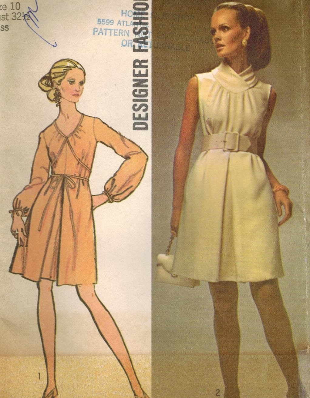 1960s Simplicity 8648 UNCUT Vintage Sewing Pattern Misses' Designer Fashion Dress Size 10 Bust 32-1/2