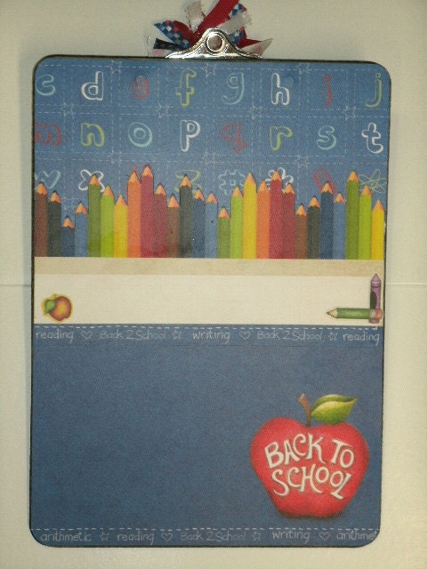 BACK TO SCHOOL Apple Altered Clipboard 9x12 Letter size for School or Teacher Gift