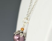 Burgundy Swarovski pearl sterling silver necklace
