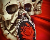 Red Rose Cameo Necklace, Gothic Necklace, Vintage Inspired Victorian Steampunk Jewelry