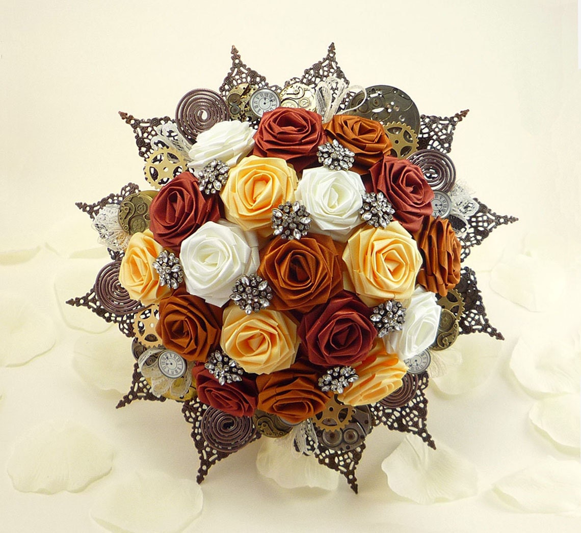Steampunk Noir Origami Wedding Bridal Bouquet - Rustic Victorian Time Travel Inspired (Medium size)