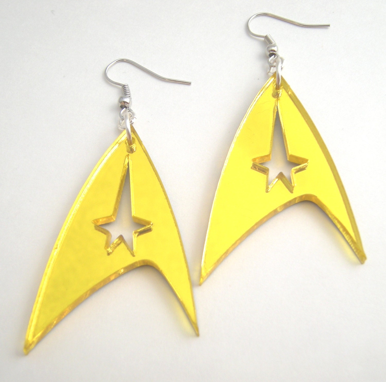 Star Trek Gold Geek Lasercut Earrings Sci Fi Jewelry, Next Generation Accessory, Costume, Captain Kirk, Into Darkness Inspired