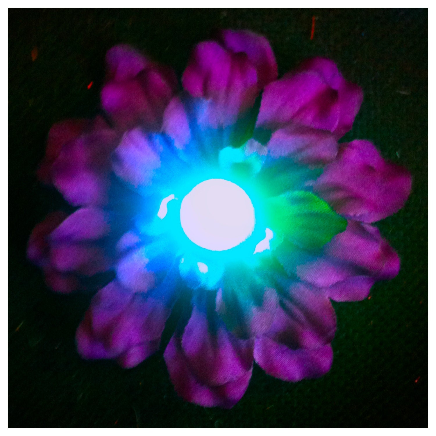 Glowing LED Purple Flower Hair Clip. Rainbow Blacklight Accessory, Electric Neon, Rave Wear, Music Festival Costume, Concert Glow