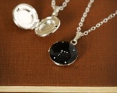 Custom Silver Zodiac Constellation Necklace on Tiny Vintage Locket - Hand Painted - Personalized, Sterling Silver Chain, Birthday Star Sign