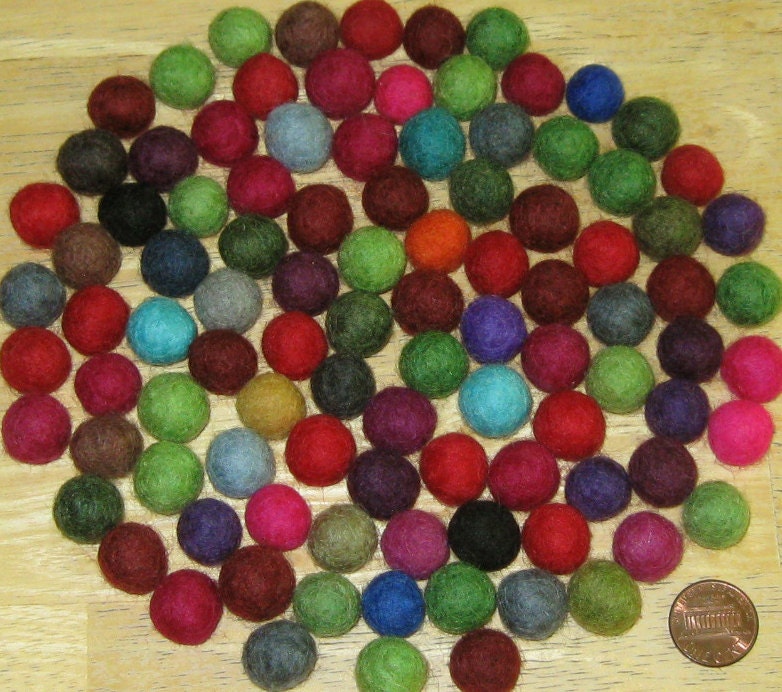 100 Small Felted Wool Beads, Half-inch, 1.3 cm, Solid Colors, Fair Trade