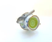 Red and Blue Flower Tea Cup Ring
