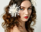 Bridal feather headpiece, star feather poms, set of 2