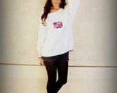LOVE Vintage 80's Oversize Wide-Neck American British Flag Sweater Top Jumper