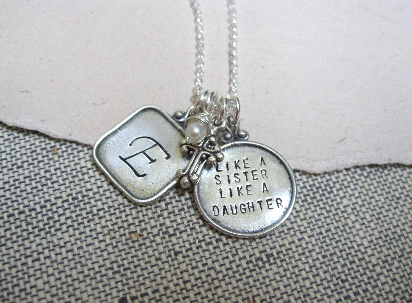Like a Sister... Family Custom Hand Stamped Necklace ... Mothers Necklace ... Personalized Jewelry ... Metalwork