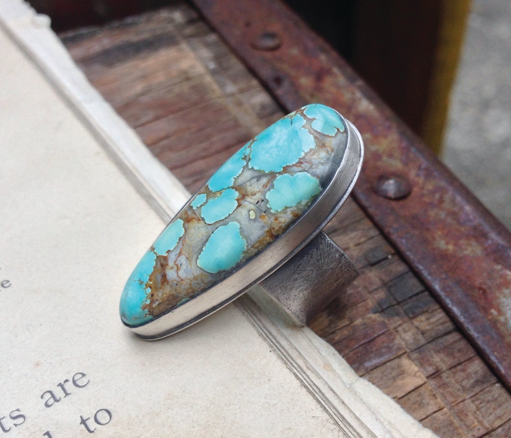 number eight turquoise and distressed sterling silver ring, size 6 - Dare - READY TO SHIP