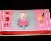 Vintage Retro Kawaii Girl Plastic Doll Dresser Drawers N Stool in Pink and Mint In Box