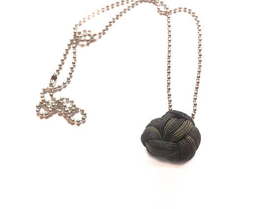 Paracord Monkey Fist Knot Necklace on a Silver Ball chain, Custom Colors, Made to Order