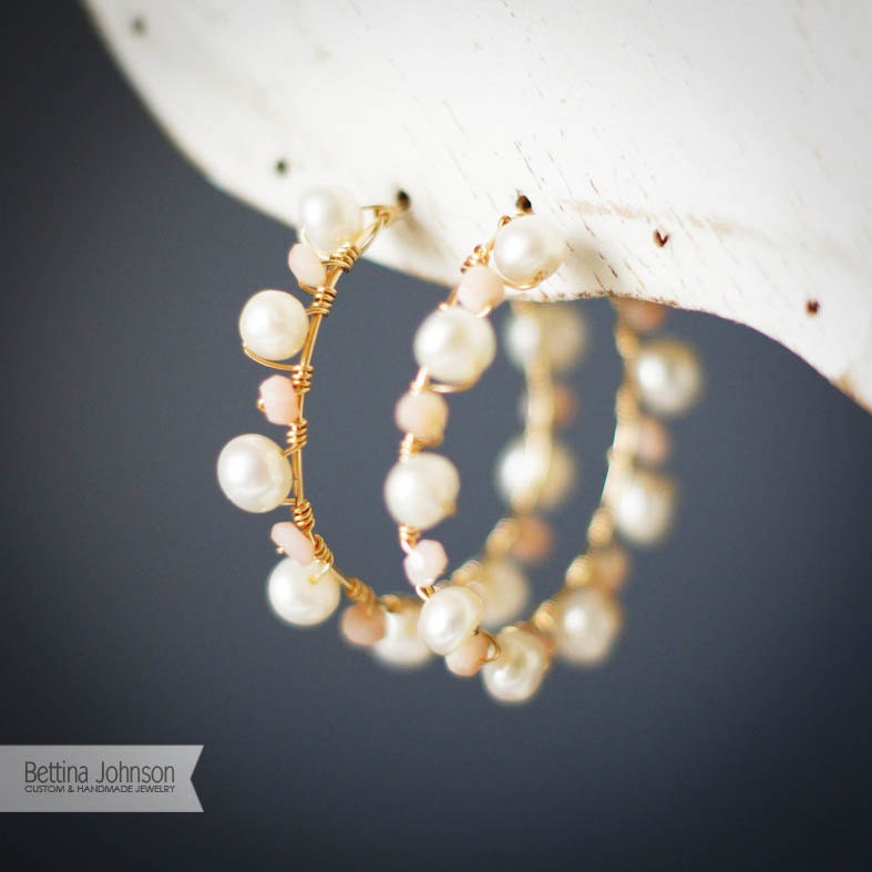 Freshwater Pearl 14k Gold Hoop Earring
