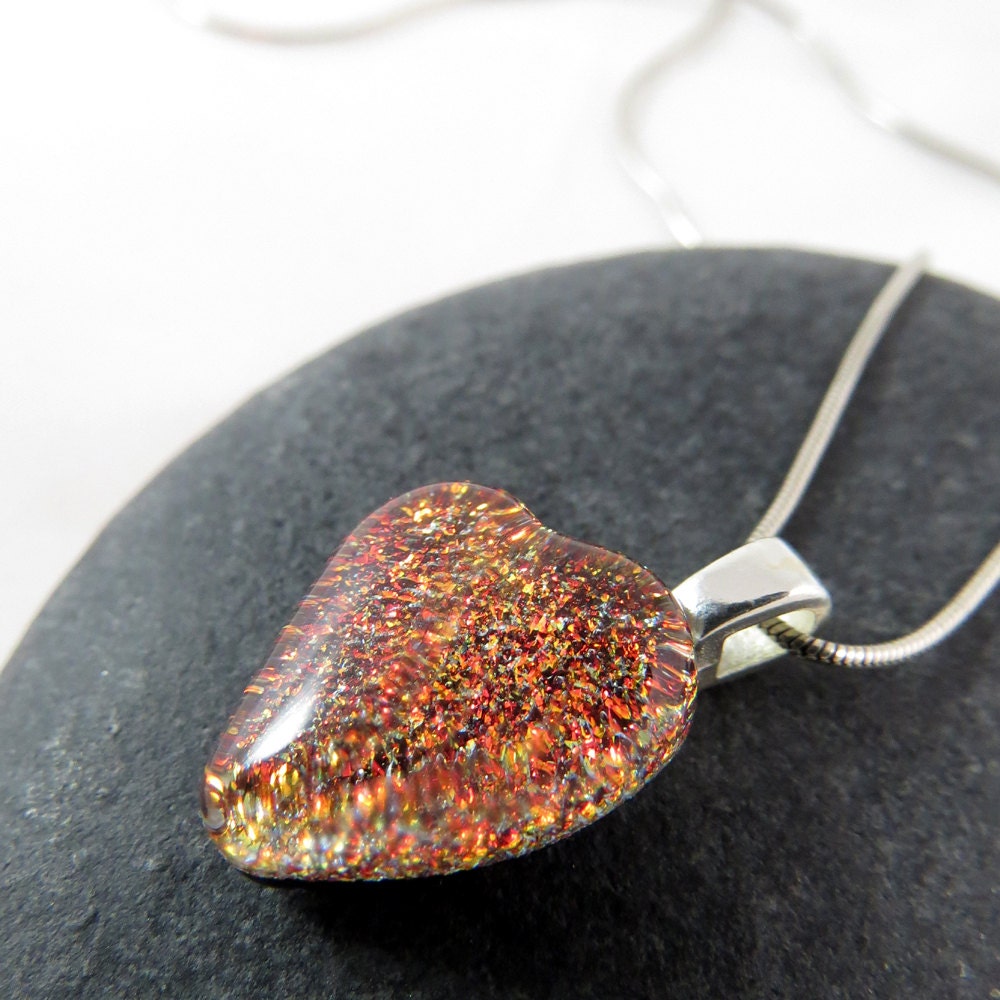 Heart Jewelry -  Fused Glass Necklace - Small Fiery Rouge Heart - Ready to Ship