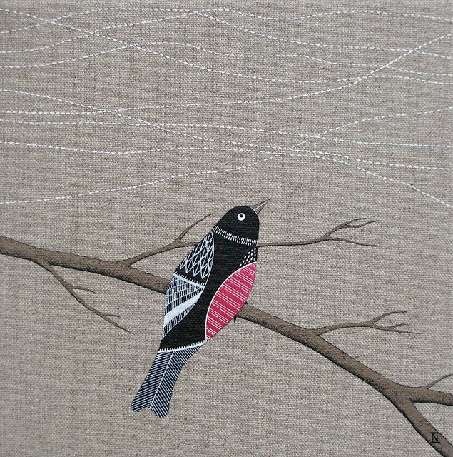 in the air 4 // original bird painting on linen canvas // contemporary art by natasha newton