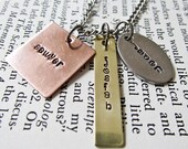 Stamped Custom Name Mother Mommy Necklace - Three Mixed Shape Tags, Square, Oval, Rectangle, Circle, Heart, Pick