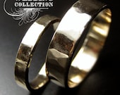 Recycled Hand Forged 14kt Yellow Gold Ring Band Set Hammered Finish