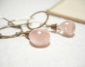 Blush earrings pink lampwork brass artisan handmade dangle pamelasjewelry