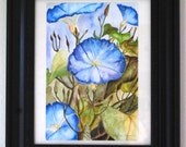 Morning Glories- Original Watercolor Painting, Framed