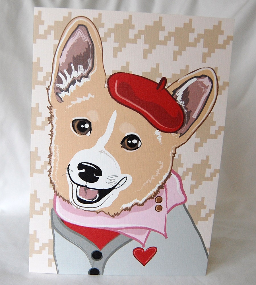 Corgi Houndstooth Greeting Card