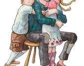 Daddy Loves Me:  Nursery Art Print - Children's Art  - Home Decor - Father - Family - Hug - 8 X 10