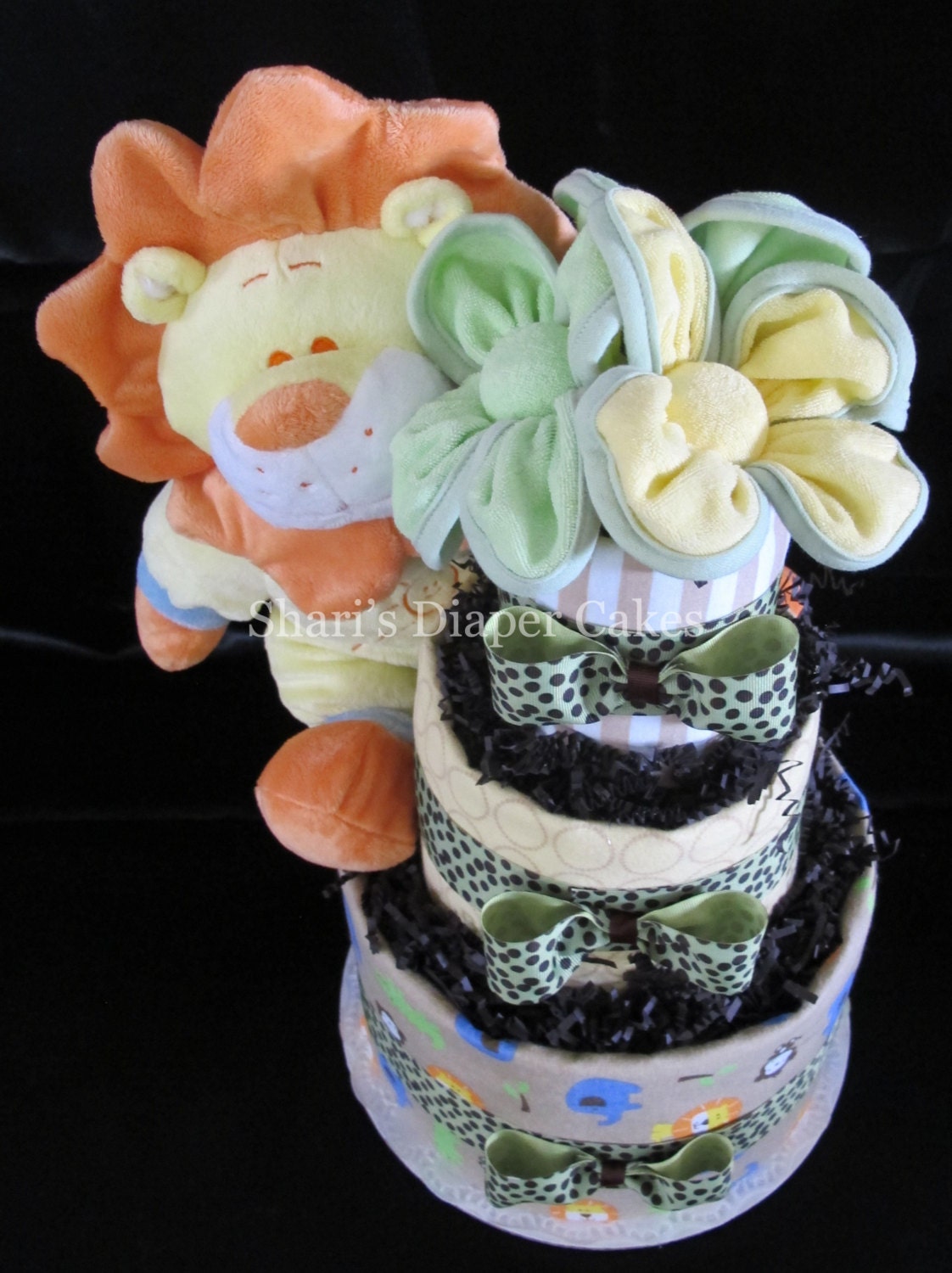 King of the Jungle 3-Tier Diaper Cake - Neutral Colors - Baby Gift - Baby Shower Centerpiece