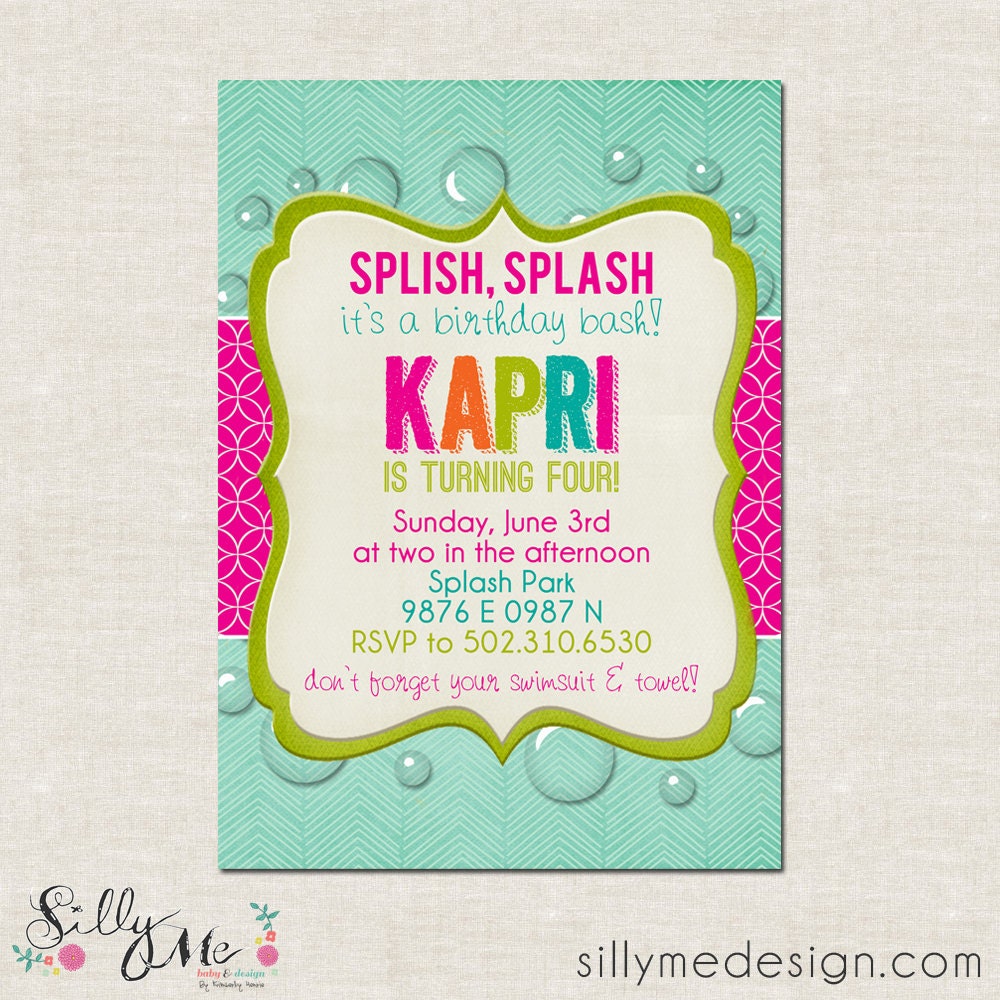 Splish Splash Its a Birthday Bash- Custom Birthday Pool Party Invitation