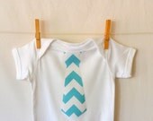 Boy Tie Applique Bodysuit or Tshirt . Aqua Chevron . Coordinating Sibling Tie