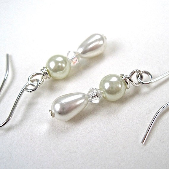 Bridal Earrings Ivory Cream Pearls Swarovski Crystals Sterling Silver Wedding Jewelry Dangle Drops