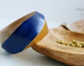 Cobalt Blue, Gold and Stained Wood Hand Painted Twisted Wooden Bangle