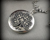 Shamrock Silver Antique Finished Locket, Victorian Inspired,, Good Luck Clover Crown Clasp Necklace Locket- WEDDING BELLS