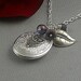 Silver Ellipse Bird Owl Locket,   Victorian Inspired Heart Shaped Leaf, Amethyst, Irish Purple Botanical Locket- OPA
