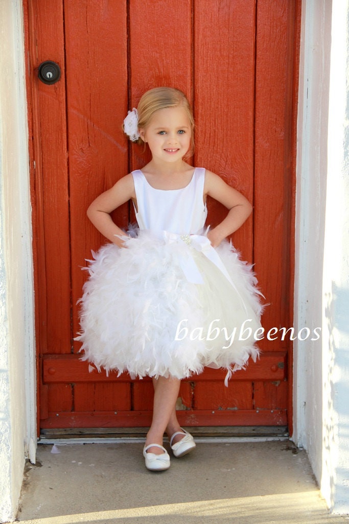 Flower Girl Dress -  Feather Tulle Dress - France - Made to Order Girls Sizes - Girls Sizes - 5, 6, 7, 8