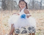 Flower Girl Dress -  Feather Dress Halter - Carmen - Made to Order Girls Sizes - Girls Sizes - 12m, 2t, 3t, 4t