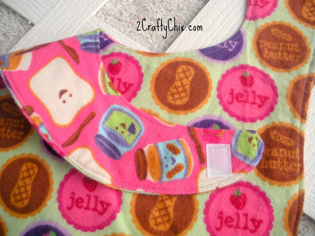 Peanut Butter and Jelly Reversible Flannel Cotton Bib with Velcro Closure for Babies and Toddlers