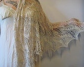 dragon wings silk bridal shawl, ivory, beaded
