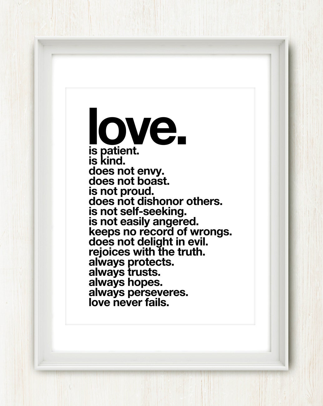 16x20 inch Poster on A2 / Love is Patient Love Is Kind - Inspirational Love Quote  (in Black and White)