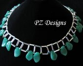 Quaking Aspen Necklace & Earring Set - Green Glass Leaves, Silver Branches, Adjustable