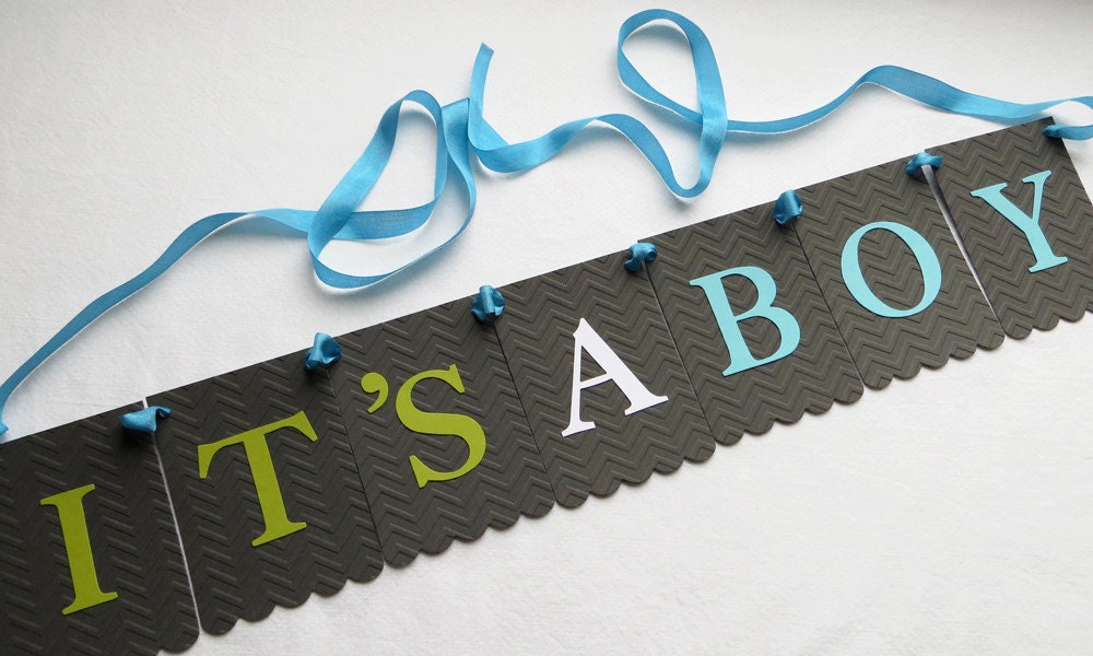 It's a Boy Garland - Embossed Chevron - READY TO SHIP - Boy Baby Shower Decor It's a Boy Banner Il_170x135